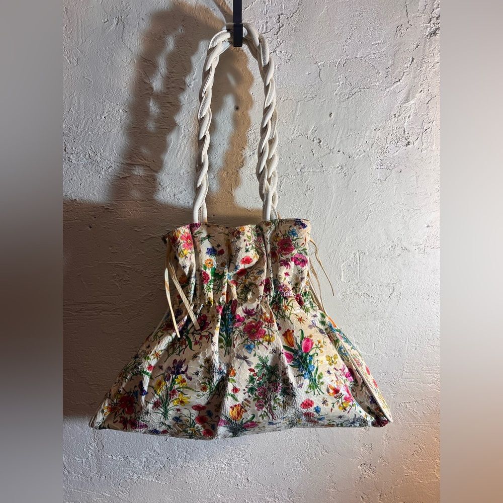 Floral Cream White Shoulder Bag Y2K braided handles vintage summer cottagecore
